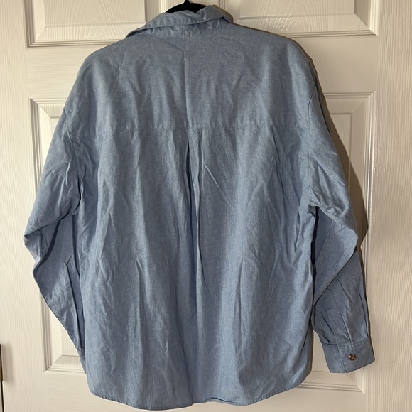 *VTG Denim Republic FALL Leaves Autumn Embroidered Chambray Button Down, Sz L - Picture 3 of 9